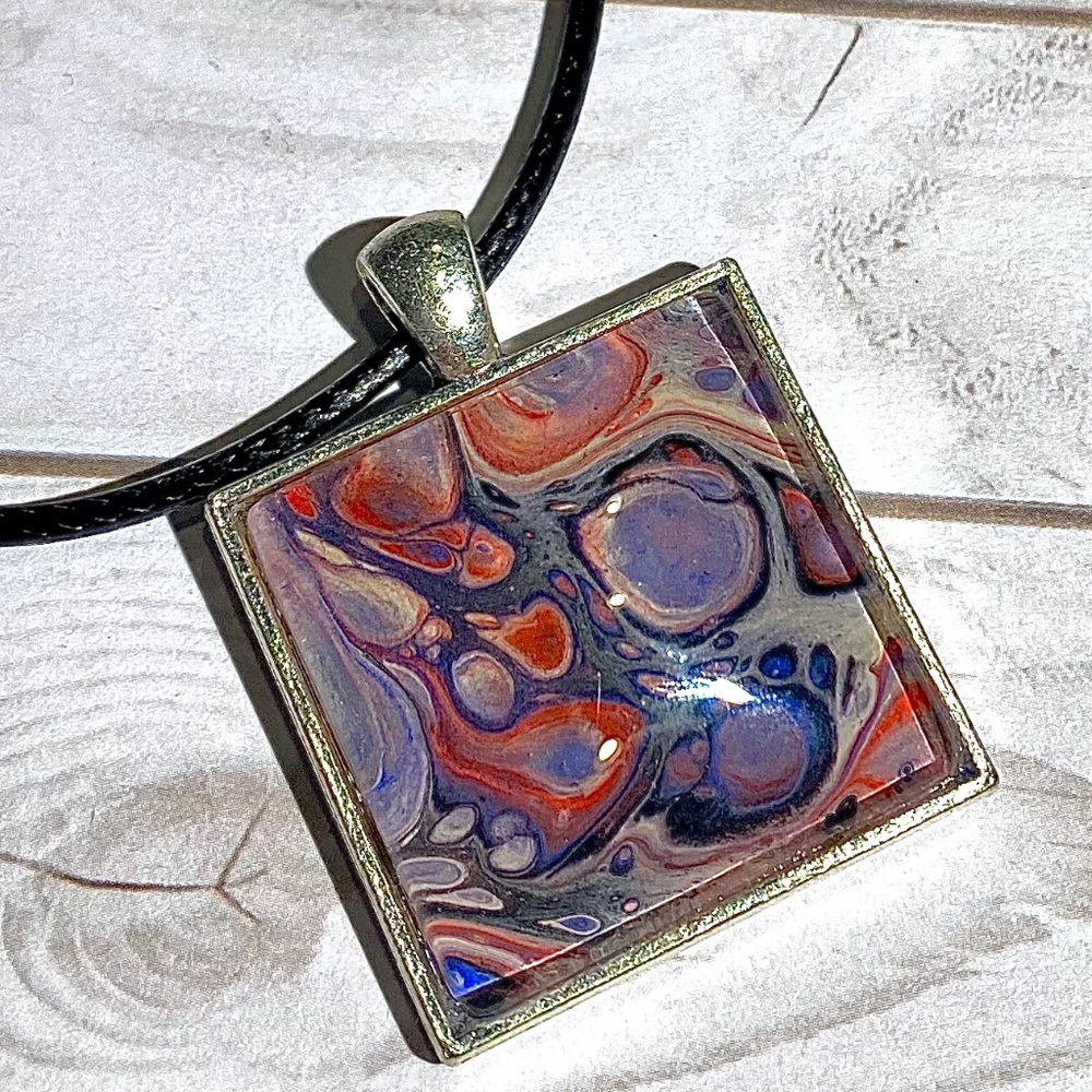 Acrylic Pour Square Necklace